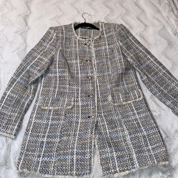 Karl Lagerfeld Paris Tweed long button blazer excellent like new condition 12